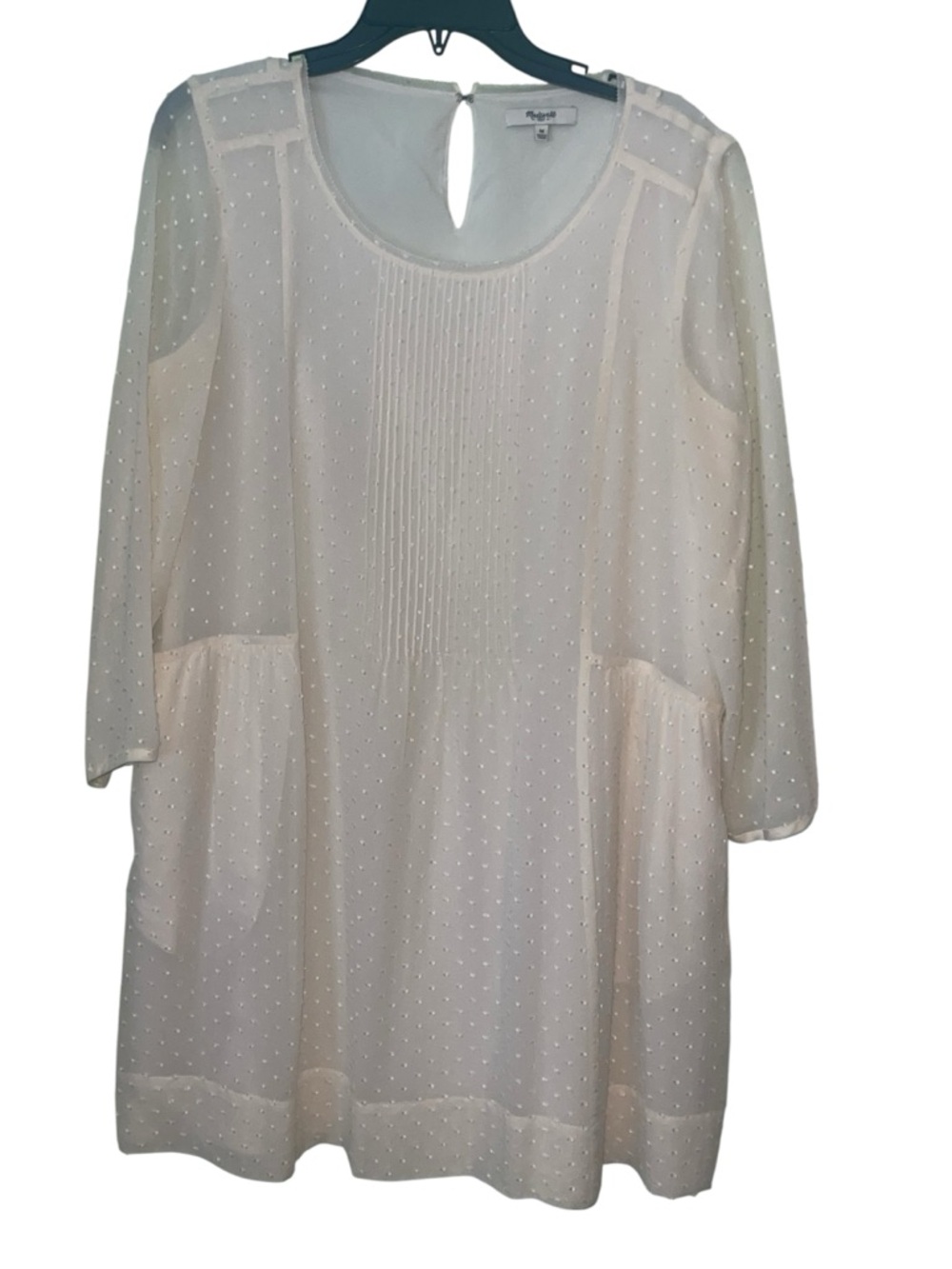 Madewell Ivory Etude Silk Swiss Dot mini shift dress. Size medium GUC - Picture 4 of 9